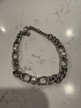 COACH Silver Pearl Accent Chain Bracelet - Women's Jewelry